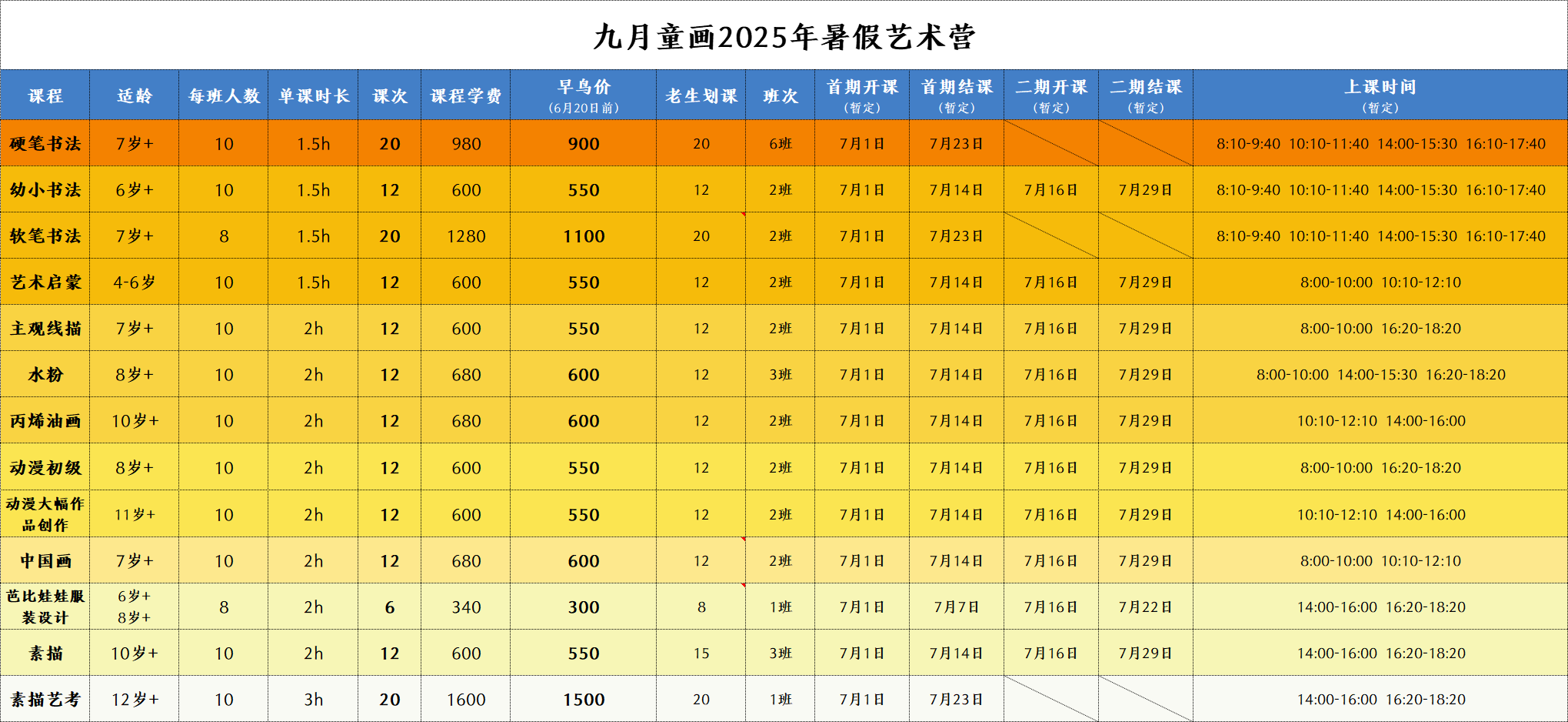 2025年暑假艺术营/秋季收心班活动招生简章